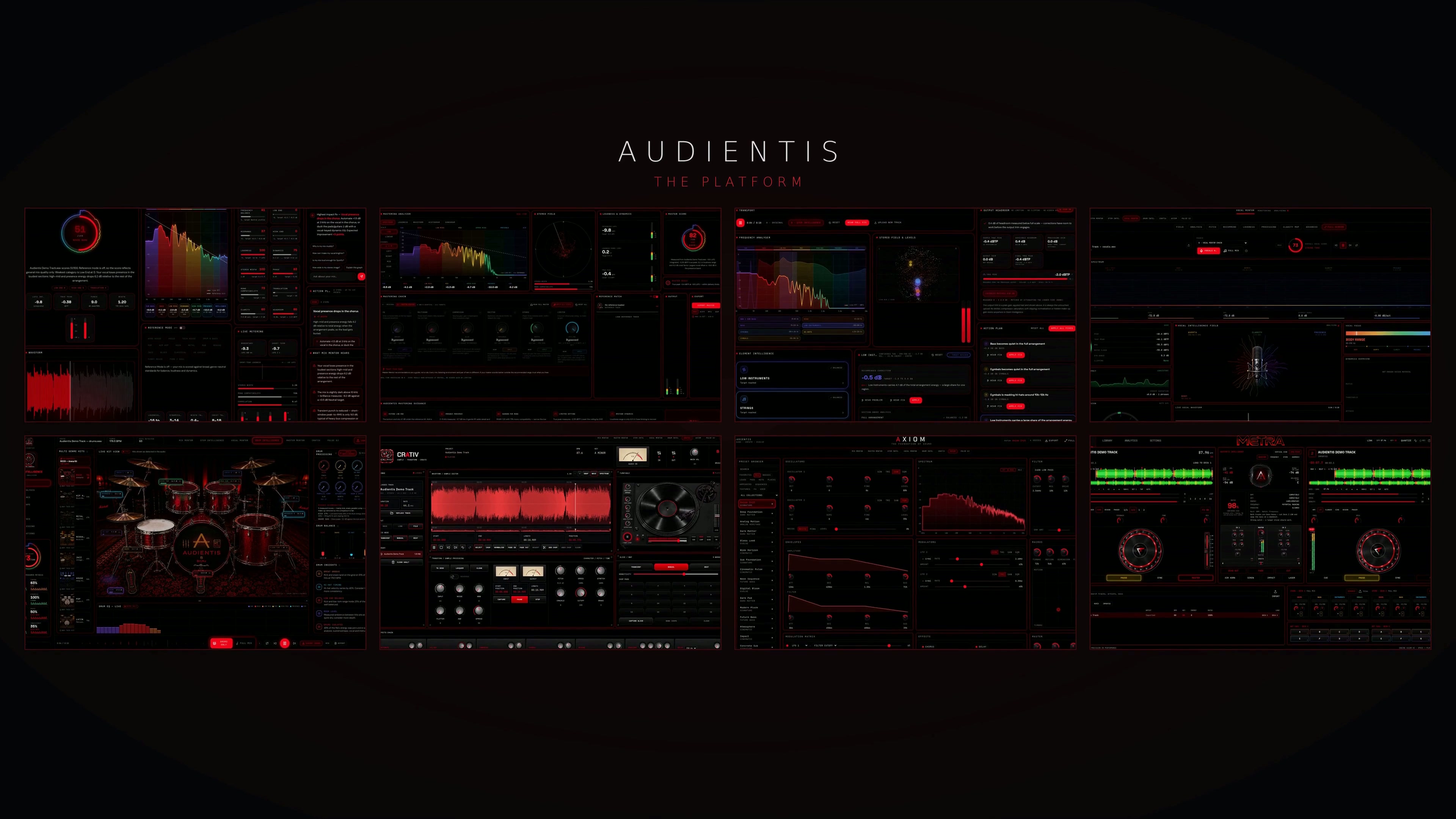 All eight Audientis product dashboards